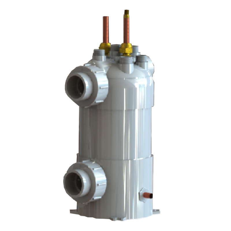 Intercambiador de calor con bobina de evaporador de tubos de titanio de cáscara de PVC industrial para bombas de calor de enfriadores de acuarios